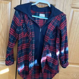 red white and blue plaid jacket with faux sweatshirt inside size s